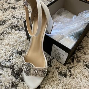 Betsey Johnson Ivory Satin Wedding Block Heels